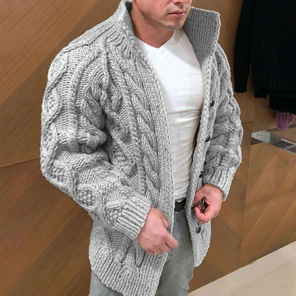 Winter Men's Warm Solid Color Jacquard Cardigan P1213