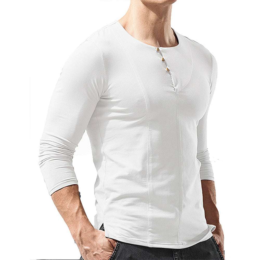Men's Round Neck Button Long Sleeve T-Shirt Men's Round Neck Button Long Sleeve T-Shirt