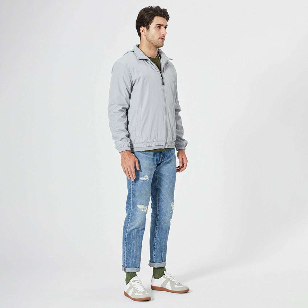 Men's Solid Color Stand Collar Hooded Jacket