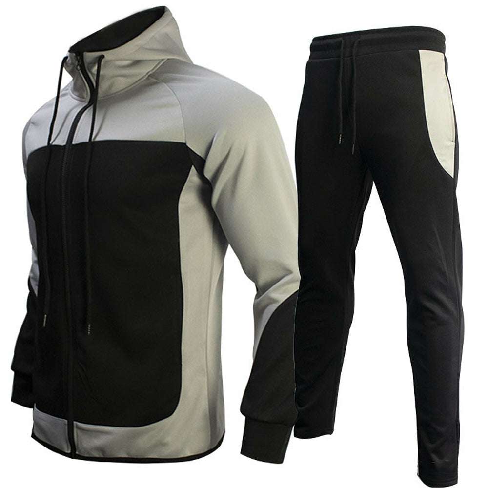 Men's casual color contrast sports two-piece set
