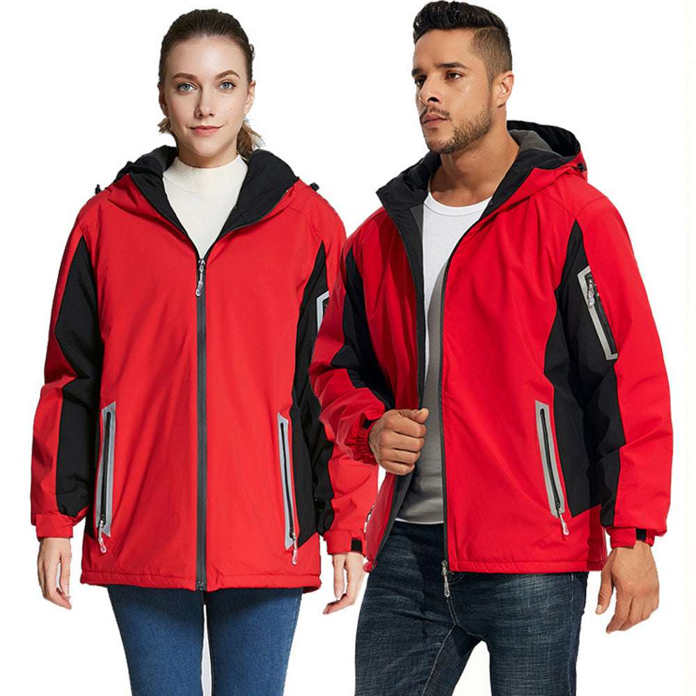 Couples style reflective warm outdoor hooded jacket