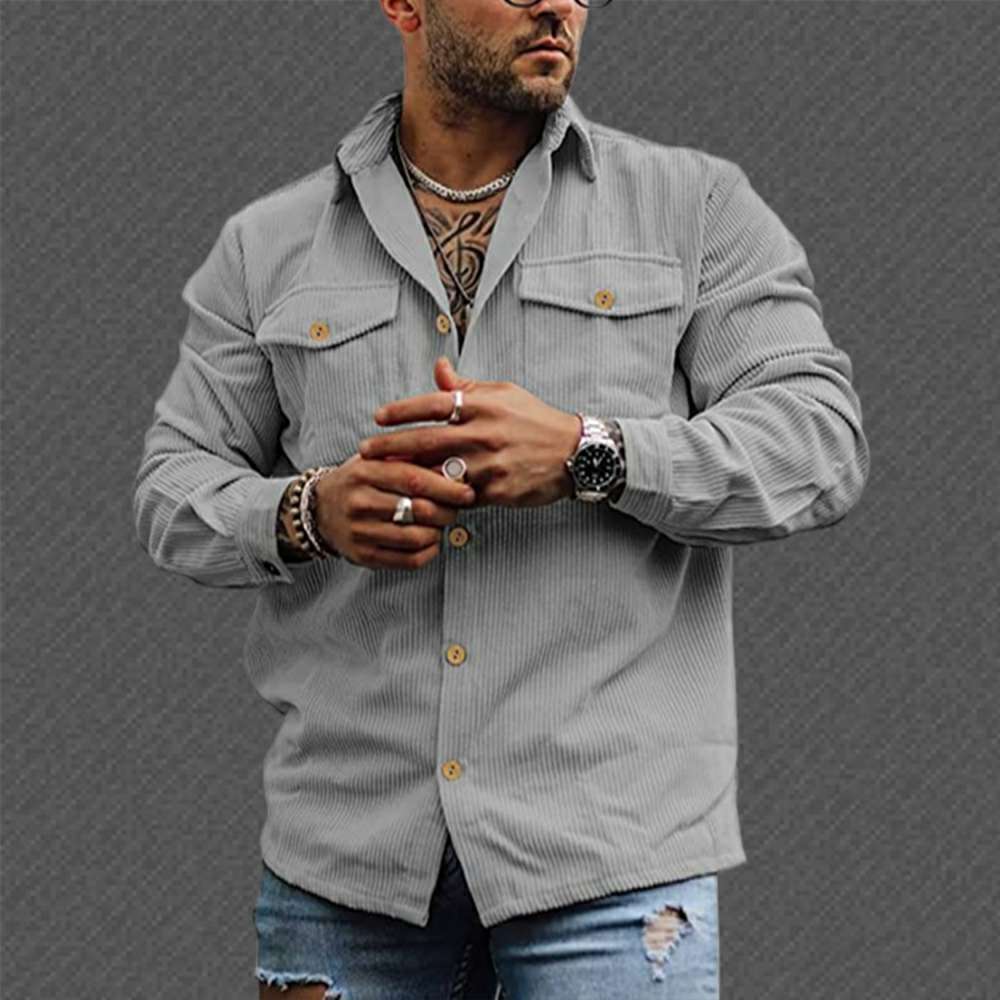 Fashion Men's Corduroy Button Pocket Long Sleeve Shirt