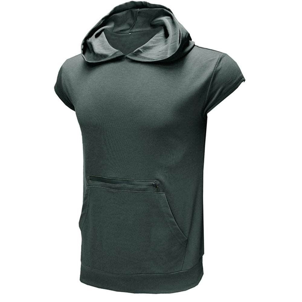 Men's Sleeveless Sports Vest Outdoor Fitness Solid Color Hoodie