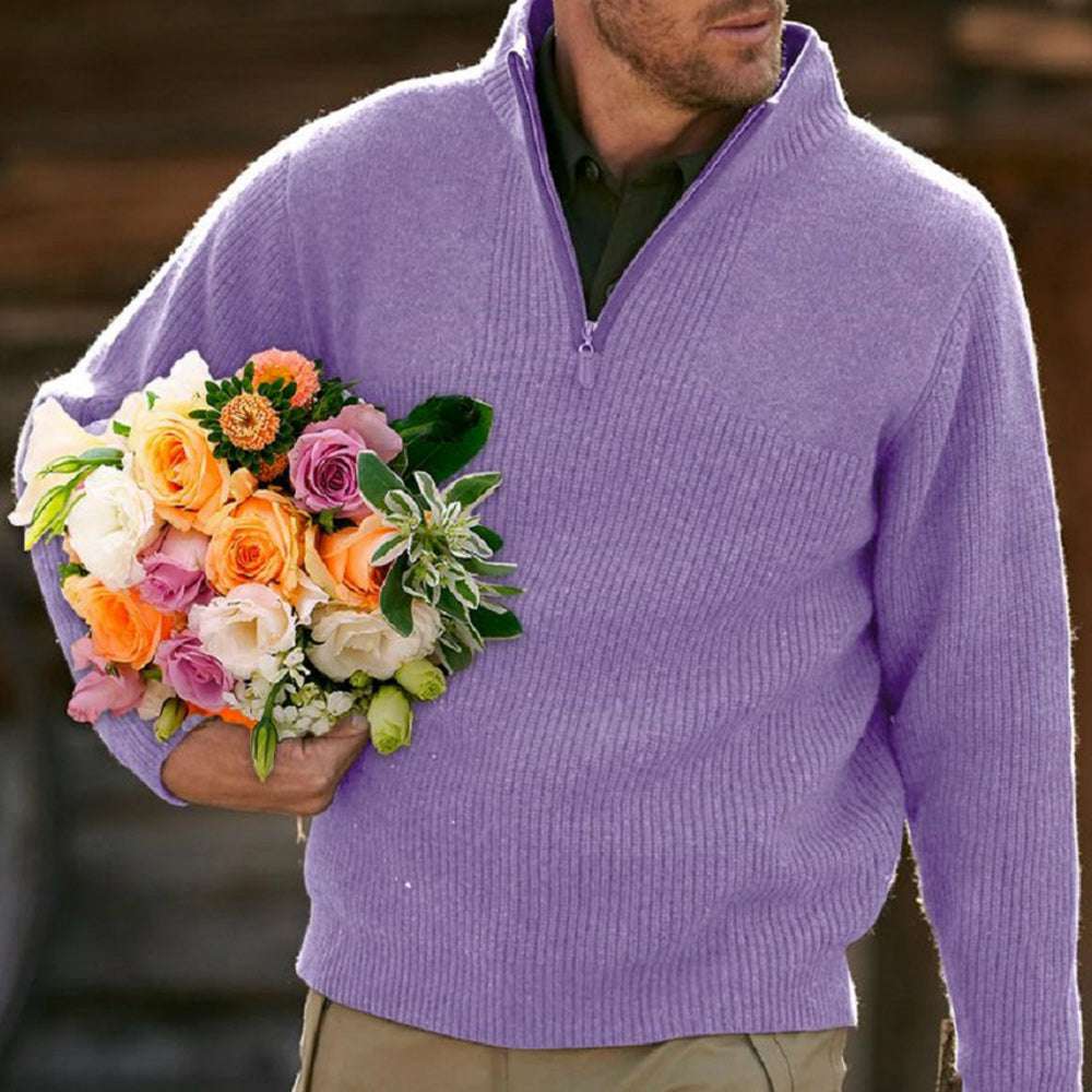 Men's Casual Comfortable V-Neck Zip Up Early Autumn Sweater