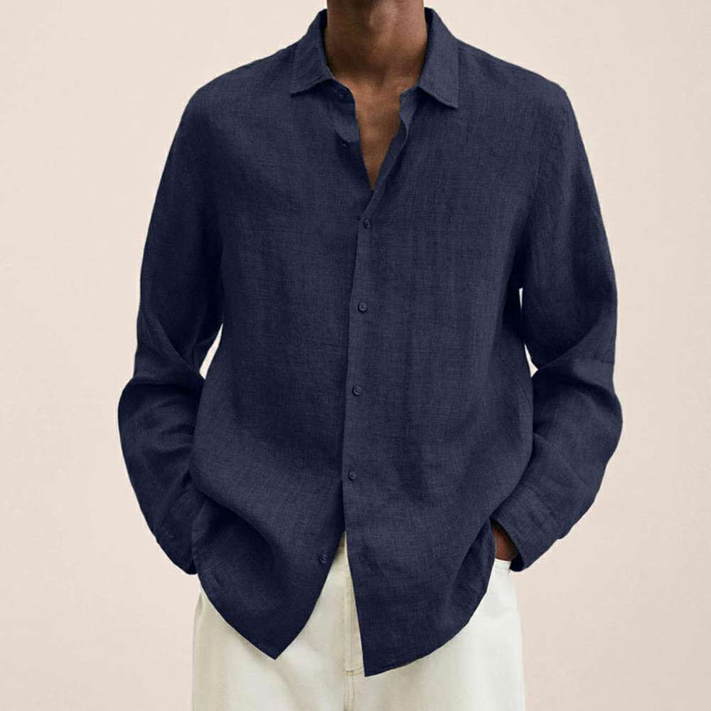 New loose solid color cotton and linen shirt for men New loose solid color cotton and linen shirt for men