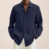 New loose solid color cotton and linen shirt for men New loose solid color cotton and linen shirt for men
