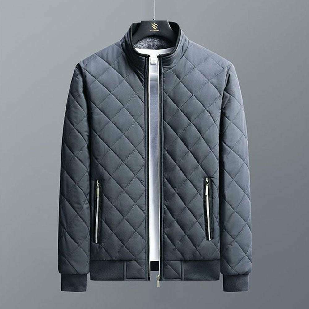 Standing Collar Plaid Casual Men's Warm Cotton Padded Jacket