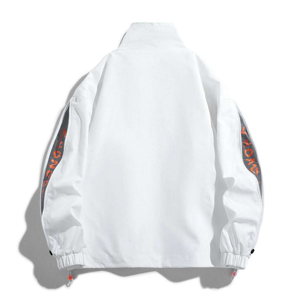 Men's New Casual Drawstring Zip Stand Collar Jacket