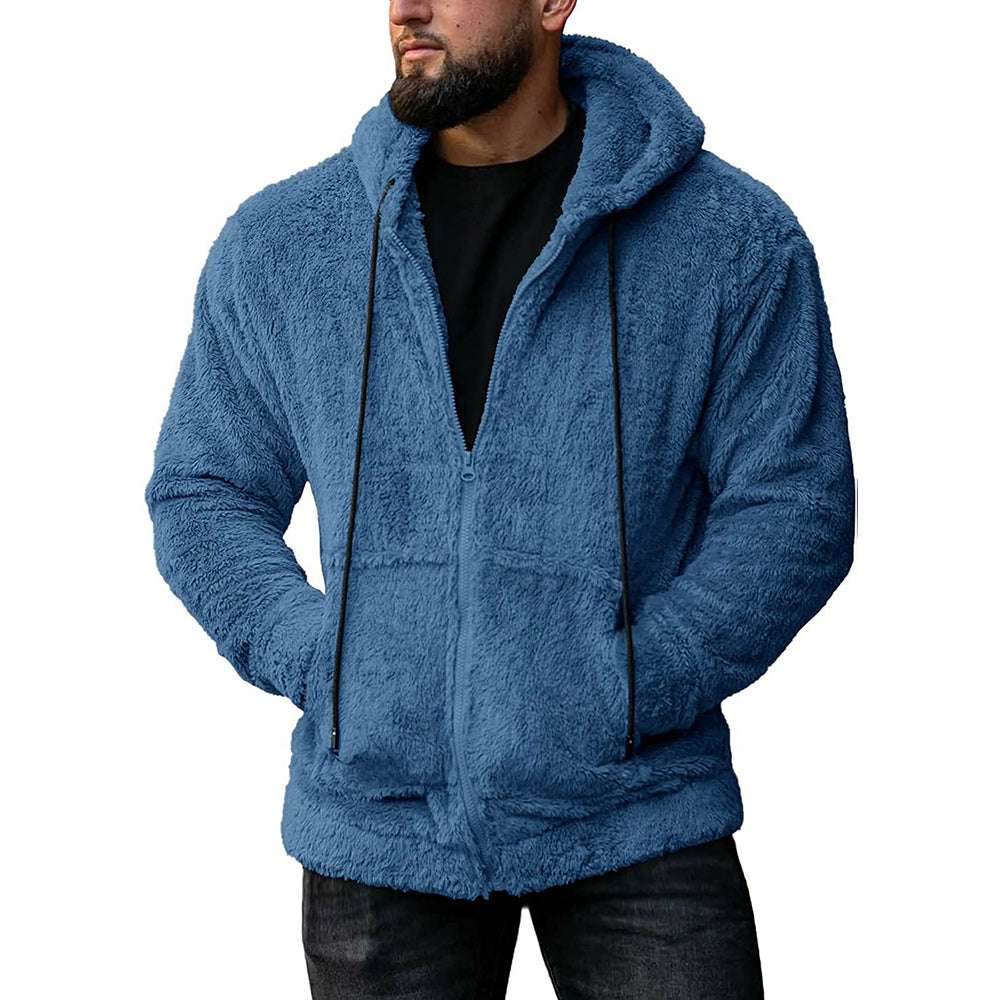 Men's plush cardigan hooded jacket