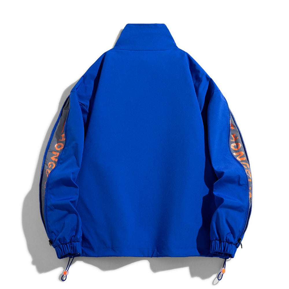 Men's New Casual Drawstring Zip Stand Collar Jacket