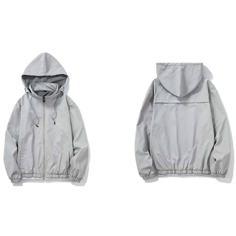 Men's Solid Color Stand Collar Hooded Jacket