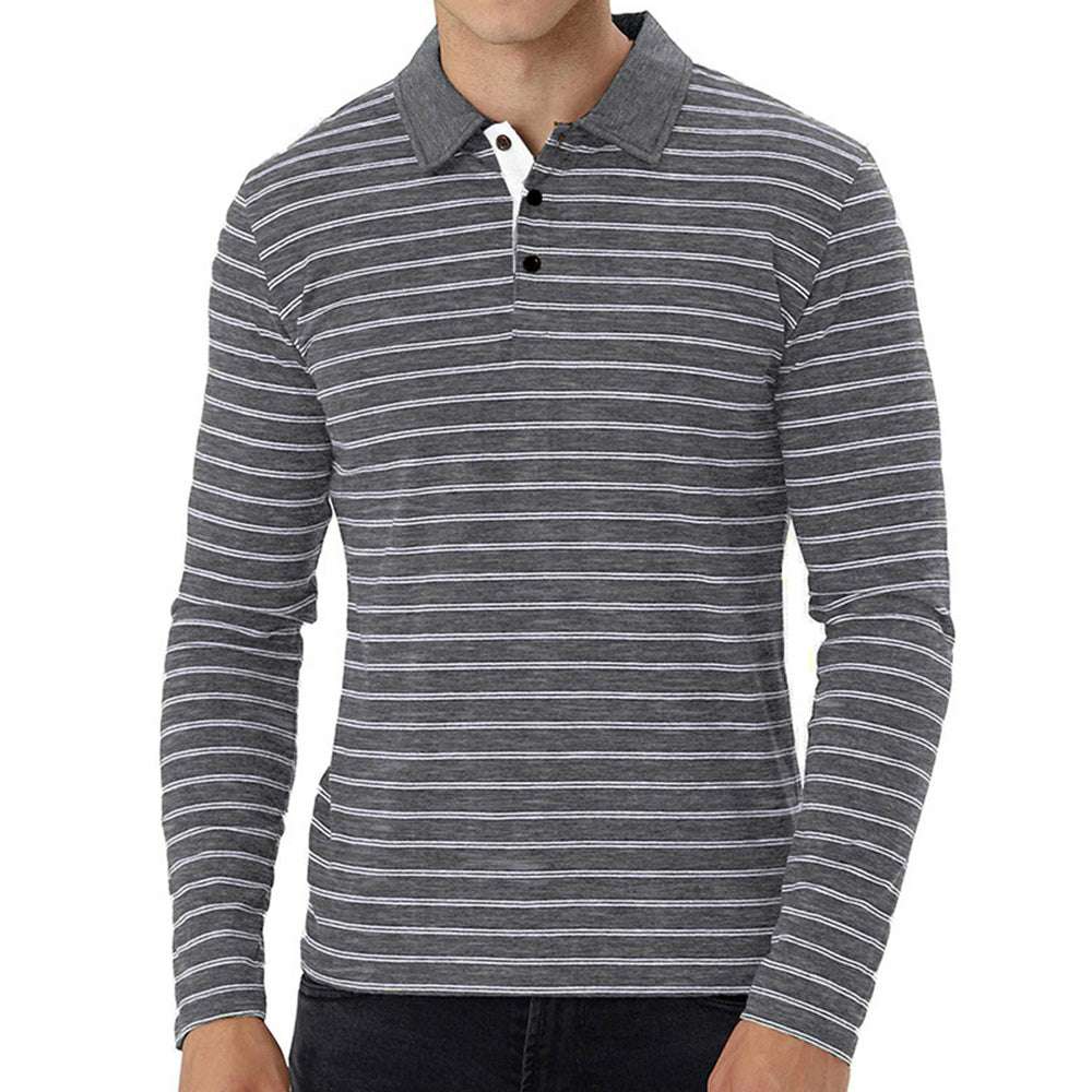 New Men Striped Casual Breathable Long Sleeve Polo Shirt New Men Striped Casual Breathable Long Sleeve Polo Shirt
