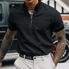 Men's Solid Color Zipper Lapel Polo T-Shirt
