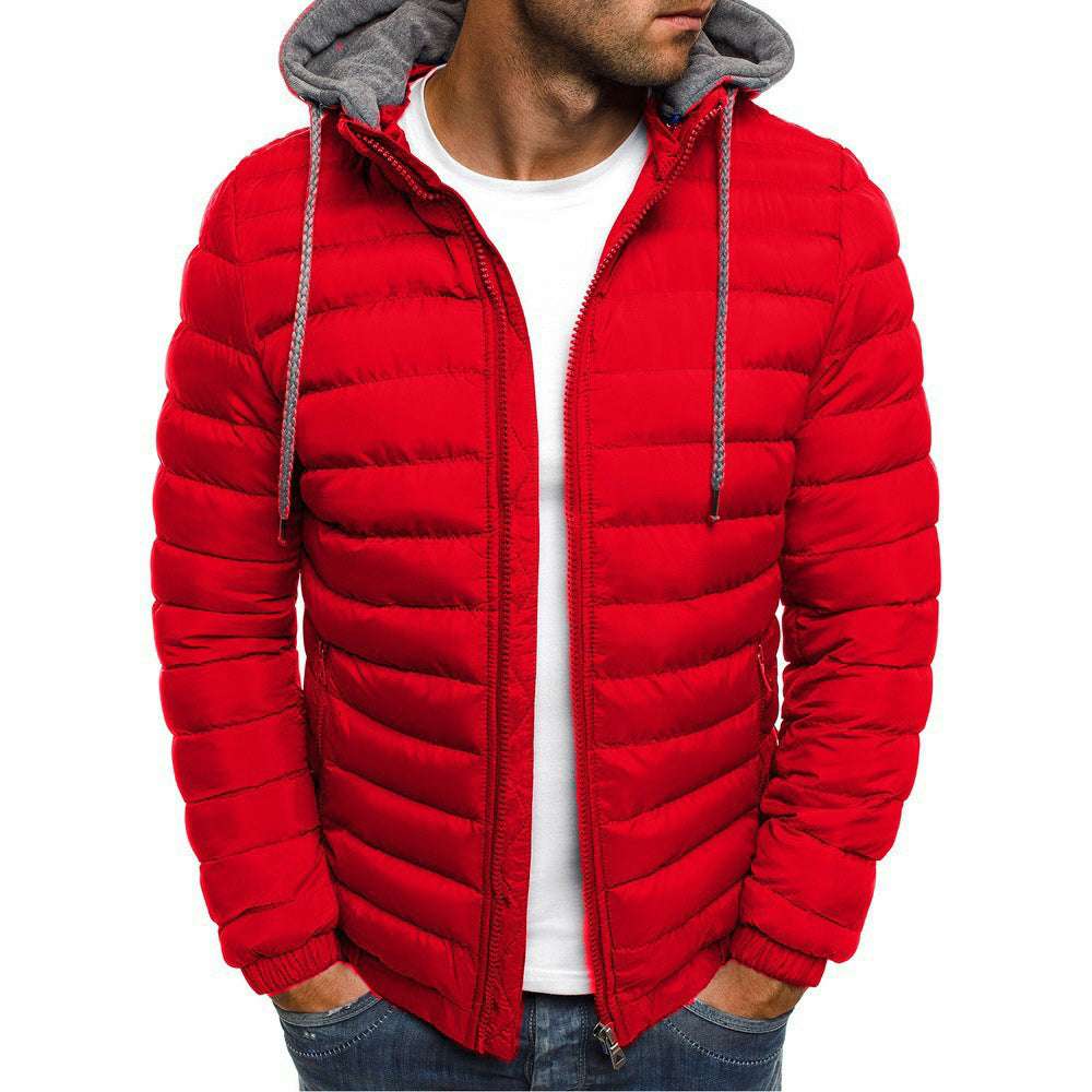 Men's Fashion Solid Color Warm Hooded Cotton Padded Jacket