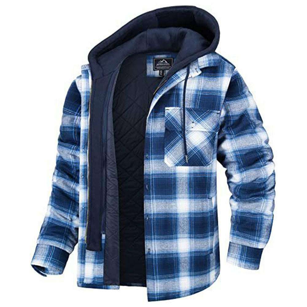 Long Sleeve Hooded Plaid Thick Warm Loose Jacket P1151