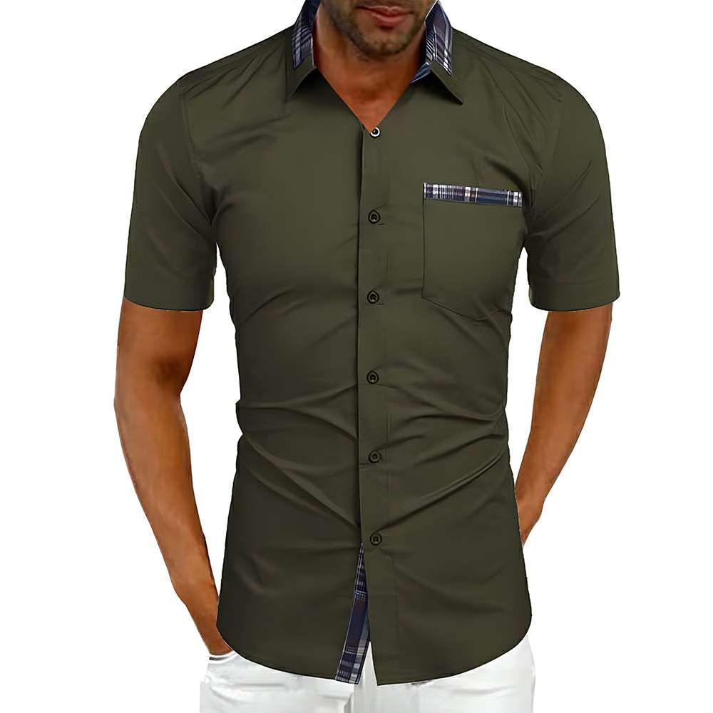 New summer men's solid color casual plaid shirt New summer men's solid color casual plaid shirt