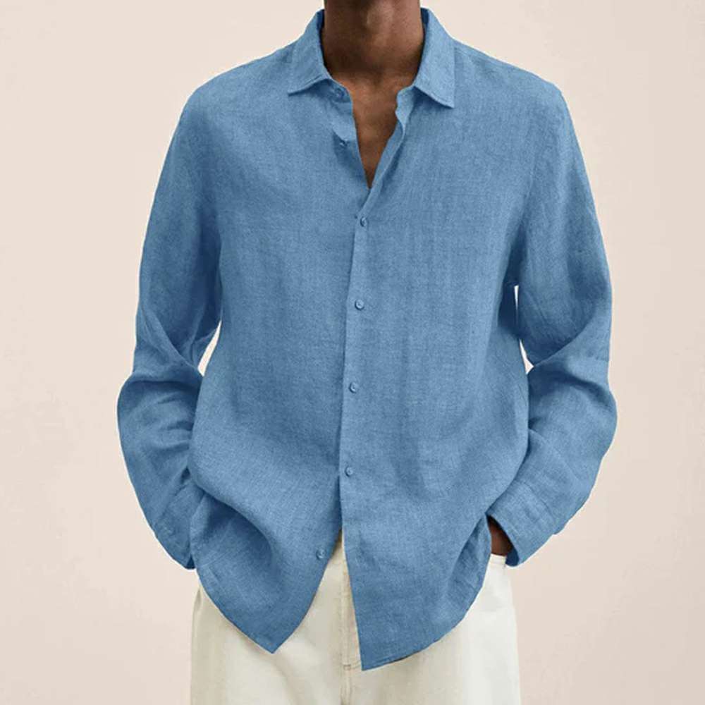 New loose solid color cotton and linen shirt for men New loose solid color cotton and linen shirt for men