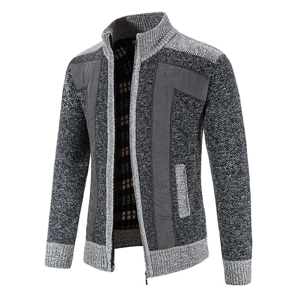 Men's Warm Fashion Stitched Fleece Knitted Cardigan P1180