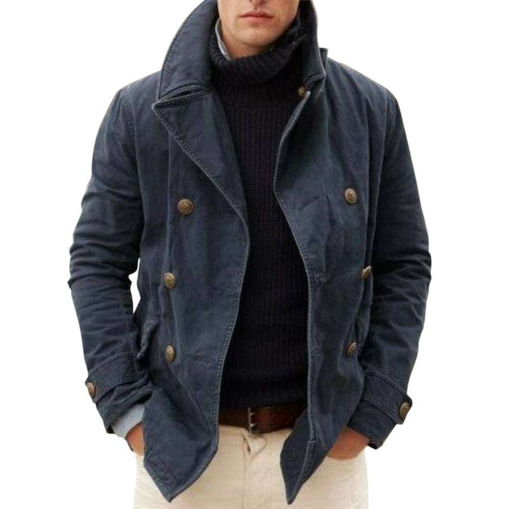 Fashion Casual Solid Color Lapel Loose Men's Hoodless Coat P1218