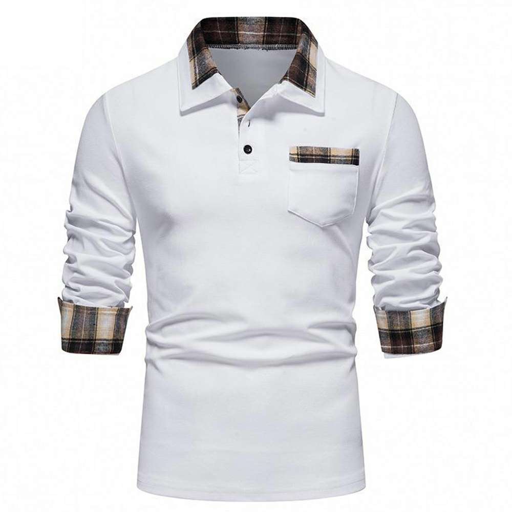 New Men's Plaid Long Sleeve Color Matching Polo Shirt New Men's Plaid Long Sleeve Color Matching Polo Shirt