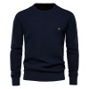 Autumn and winter new men's solid color striped pullover sweater