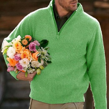 Men's Casual Comfortable V-Neck Zip Up Early Autumn Sweater