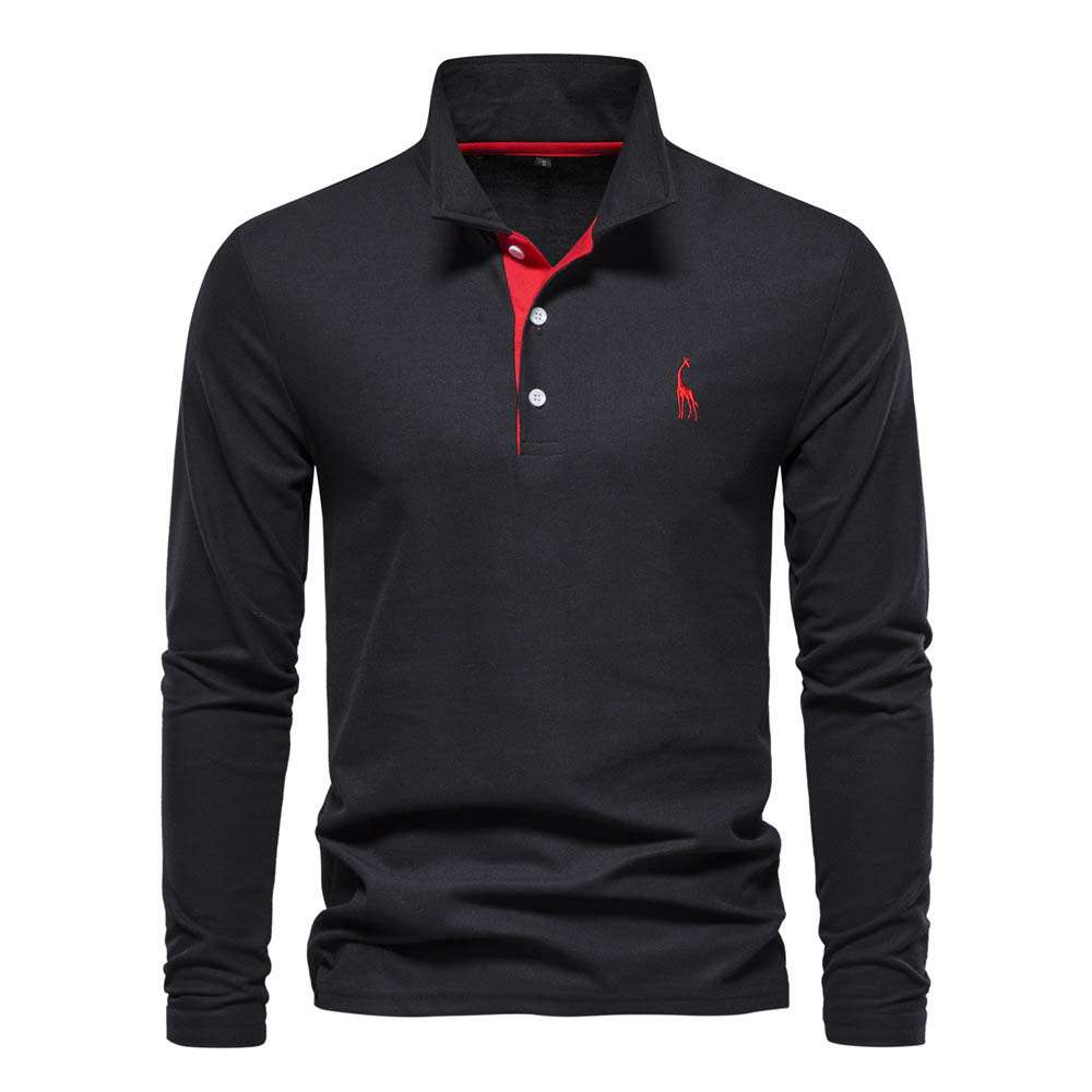 New Men's Fawn Embroidered Solid Color Long Sleeve Polo Shirt New Men's Fawn Embroidered Solid Color Long Sleeve Polo Shirt