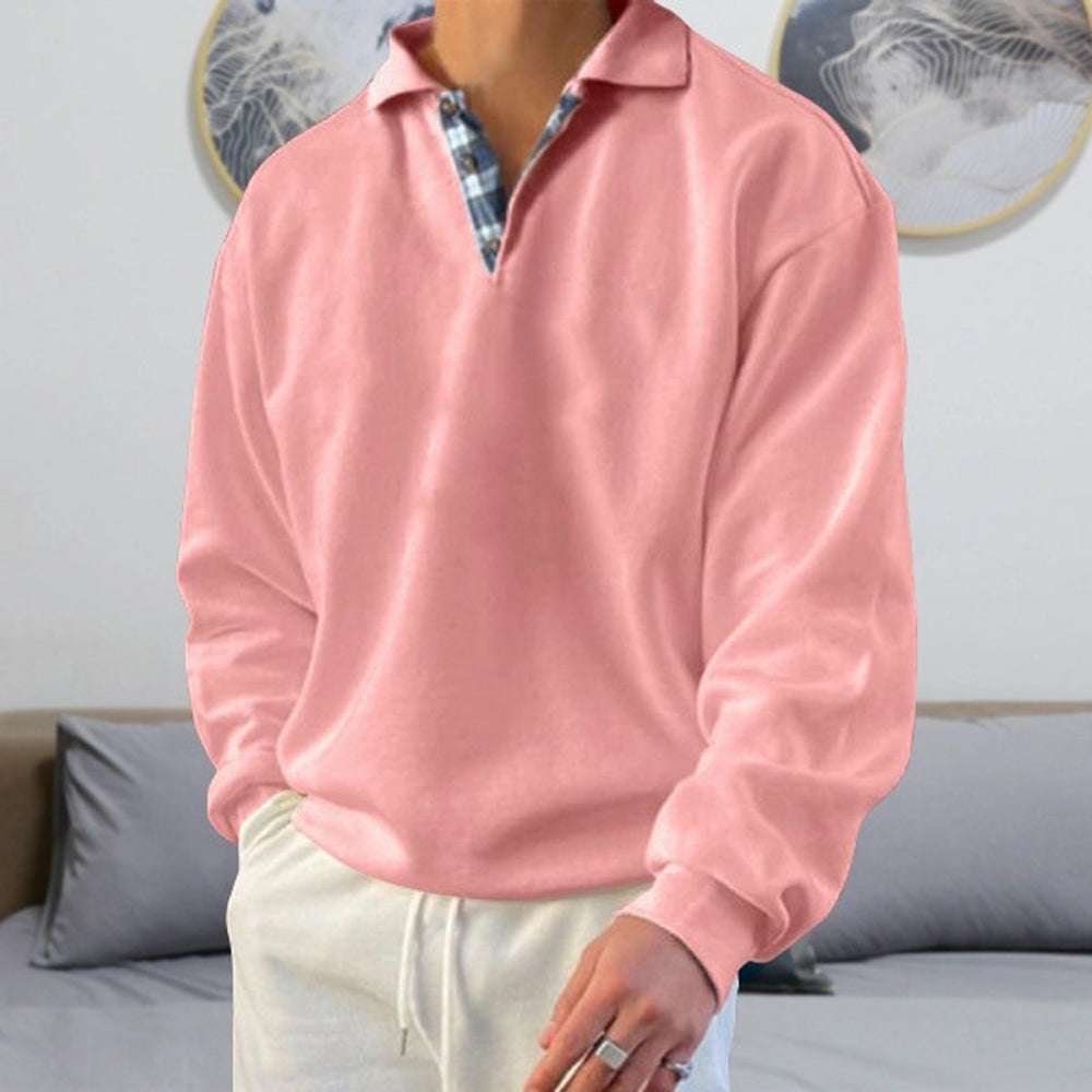 Men's Fashion Lapel Plaid Long Sleeve Sweatshirt