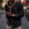 New Men's Solid Color Cotton Lapel Pocket Shirt