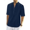 Cotton Linen Stand Collar Button Short Sleeve Shirt P1050 Cotton Linen Stand Collar Button Short Sleeve Shirt P1050