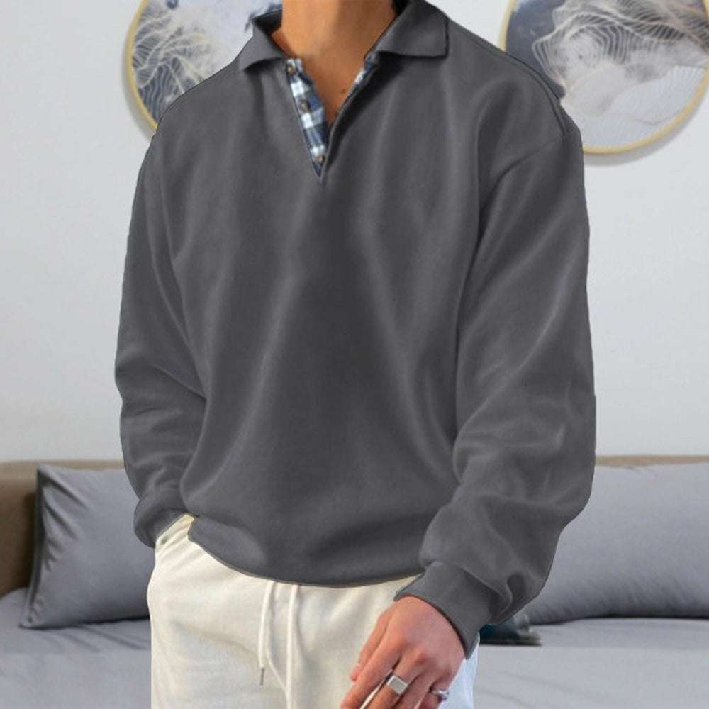 Men's Fashion Lapel Plaid Long Sleeve Sweatshirt