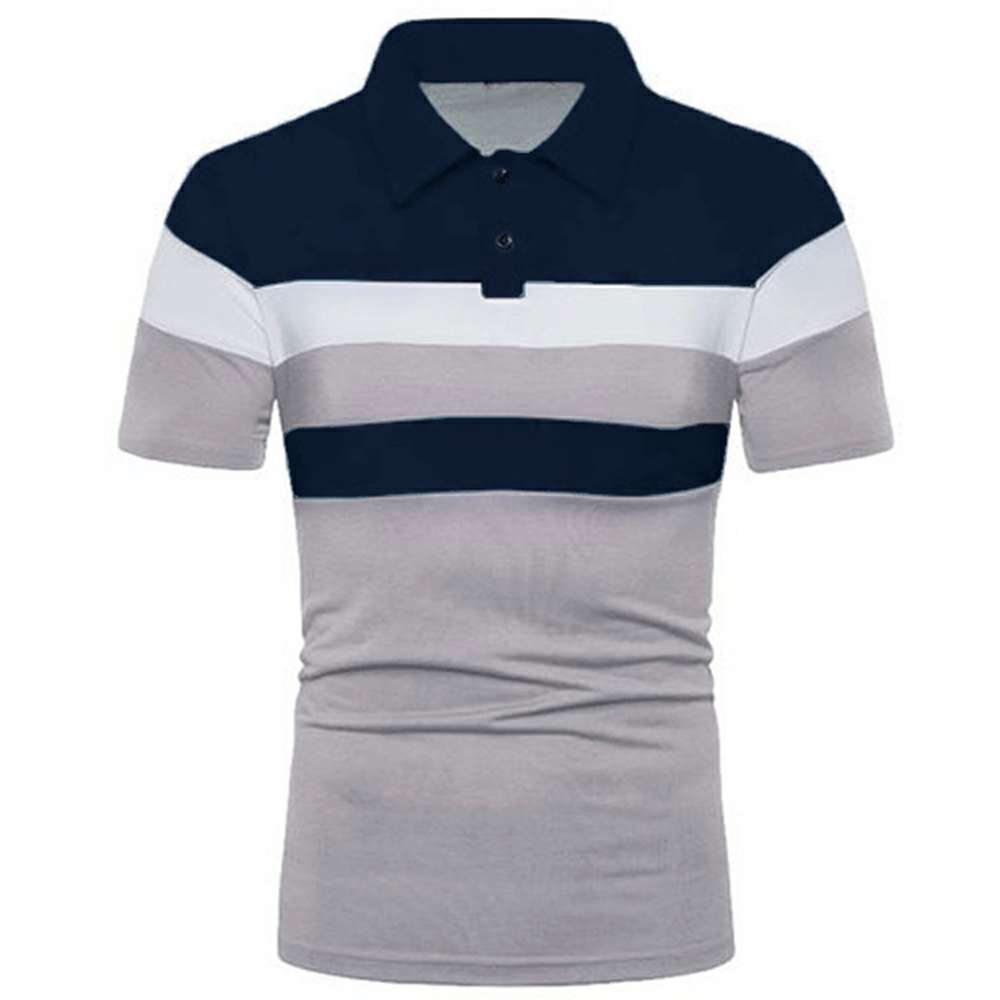 Striped color matching fashion lapel polo shirt men's short sleeves P1135 Striped color matching fashion lapel polo shirt men's short sleeves P1135