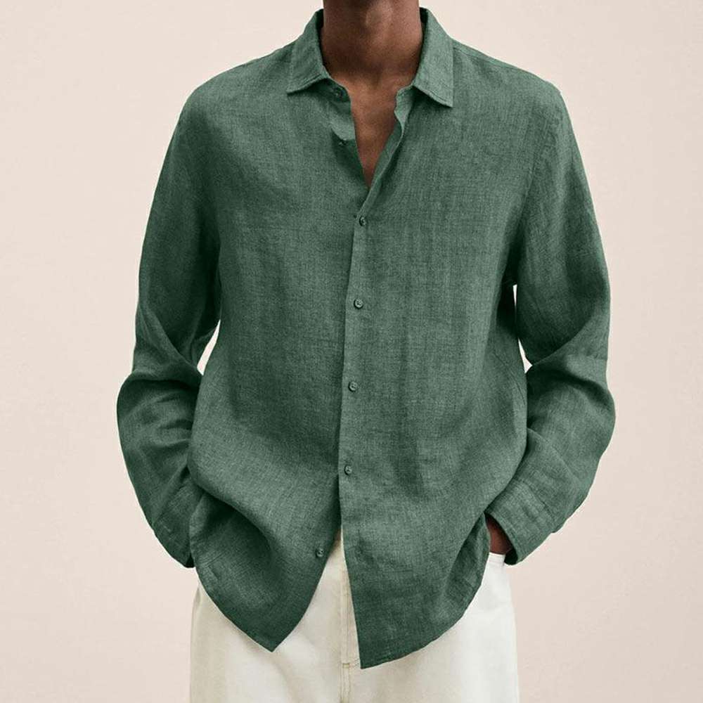 New loose solid color cotton and linen shirt for men New loose solid color cotton and linen shirt for men