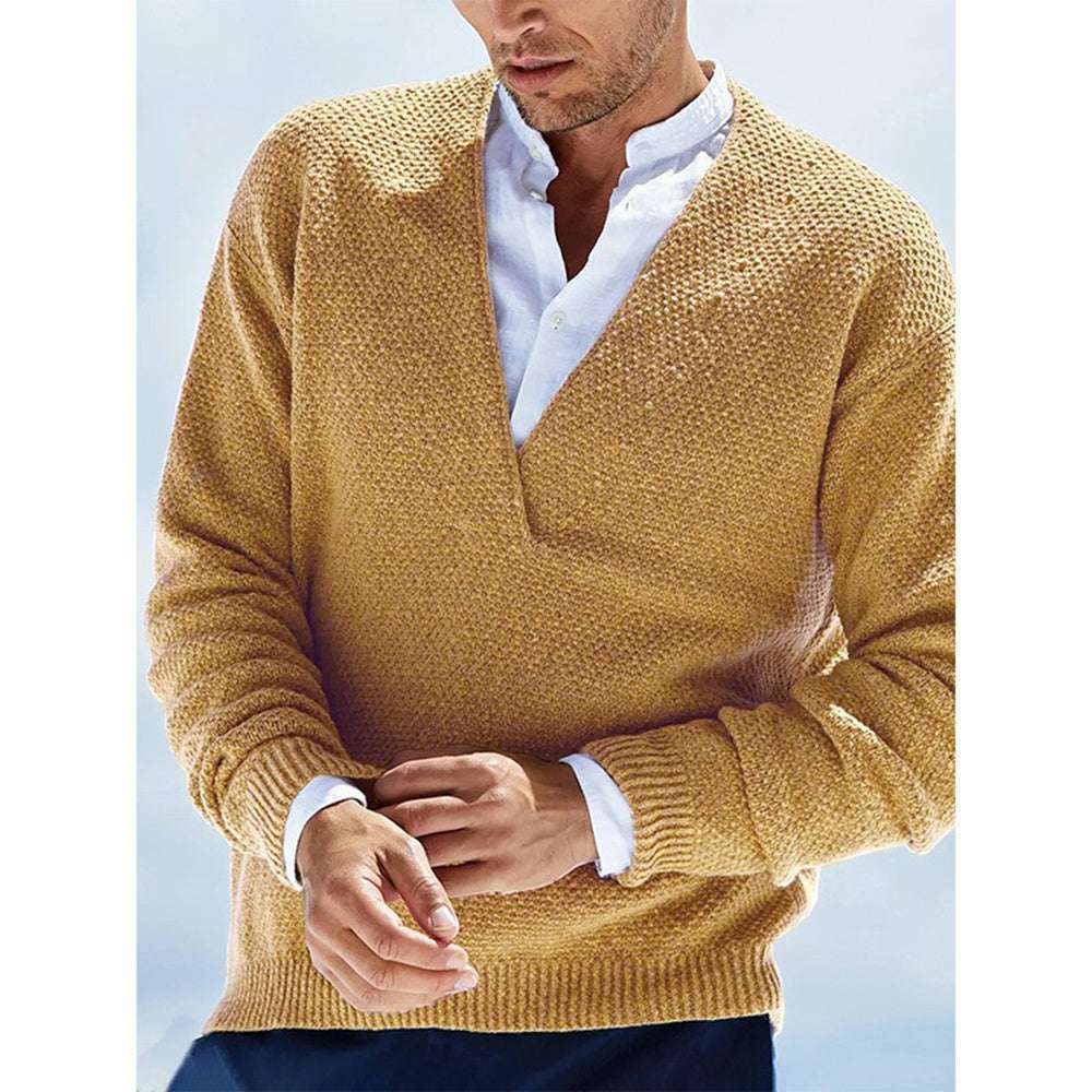 Men's V-neck solid color slim-fit pullover sweater Men's V-neck solid color slim-fit pullover sweater
