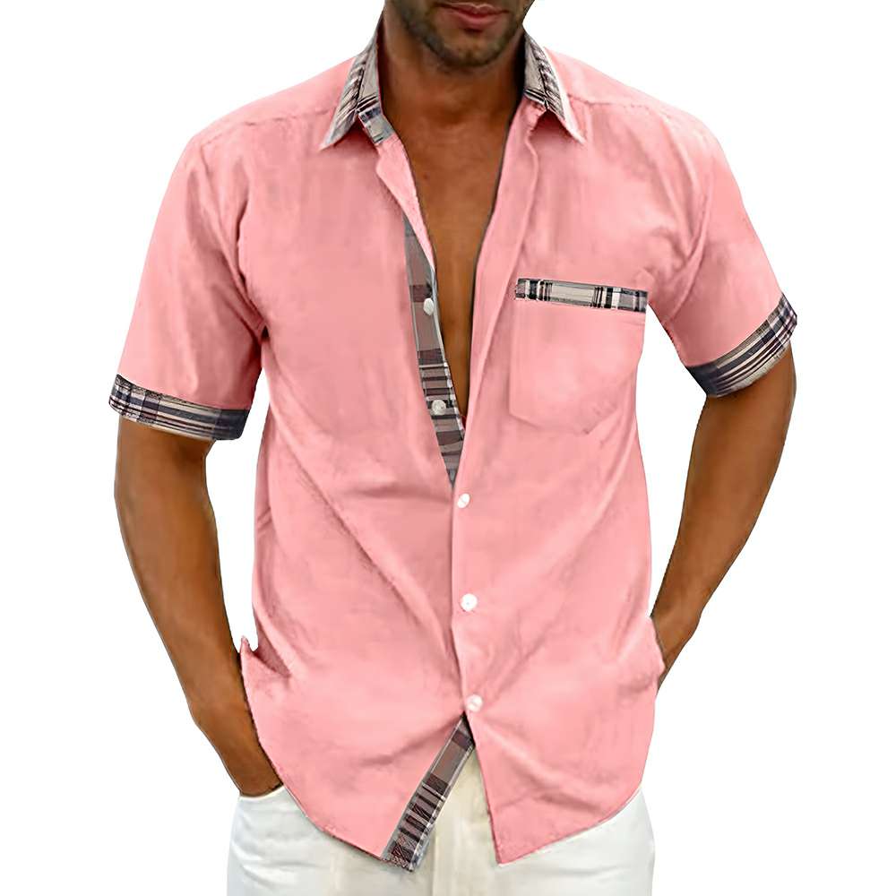 New summer men's solid color casual plaid shirt New summer men's solid color casual plaid shirt
