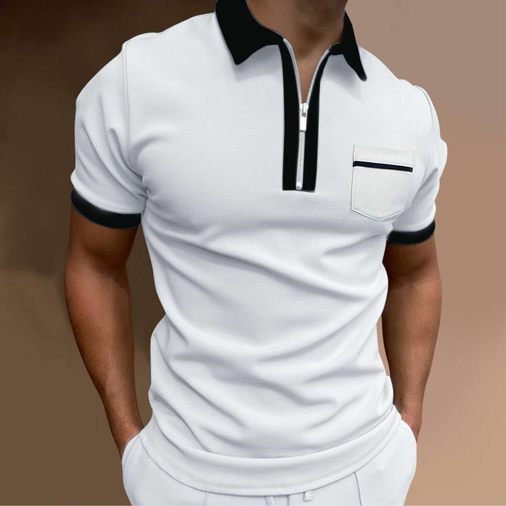 Fashion men's color block zip collar short sleeve polo shirt P1132 Fashion men's color block zip collar short sleeve polo shirt P1132