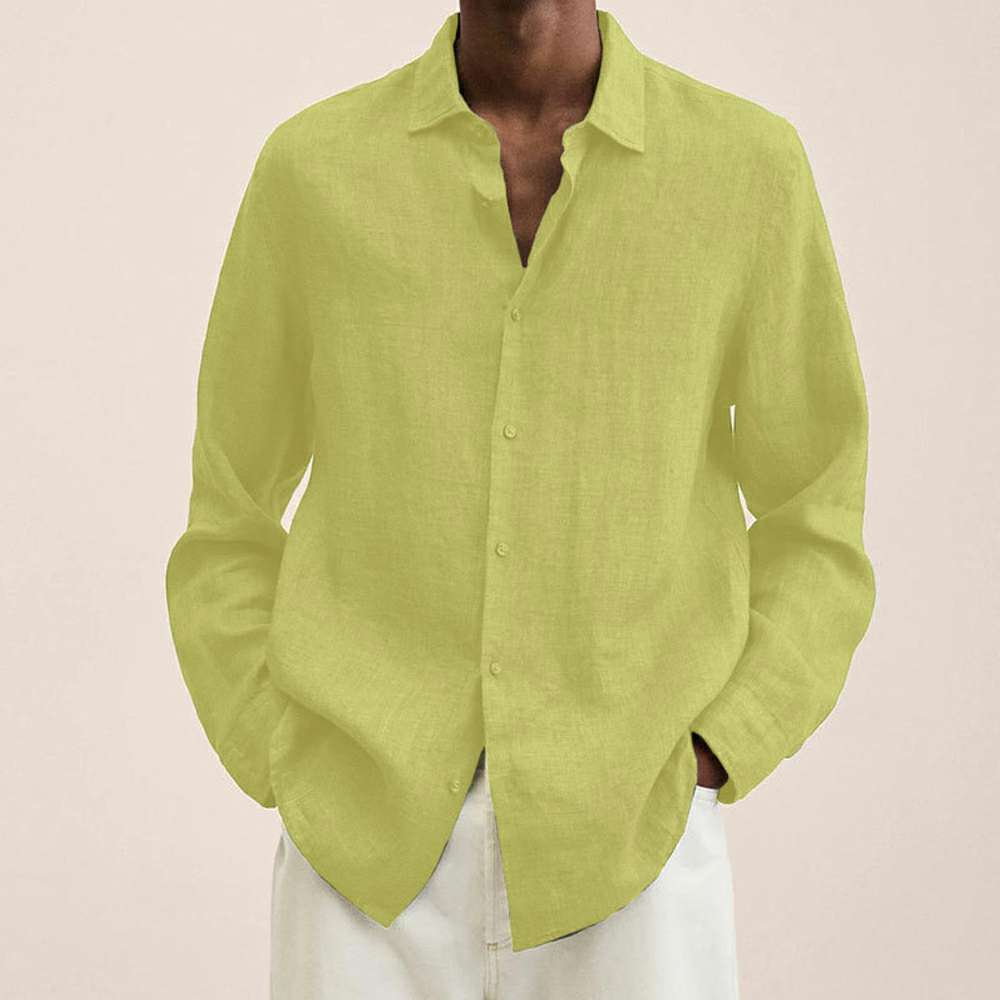 New loose solid color cotton and linen shirt for men New loose solid color cotton and linen shirt for men