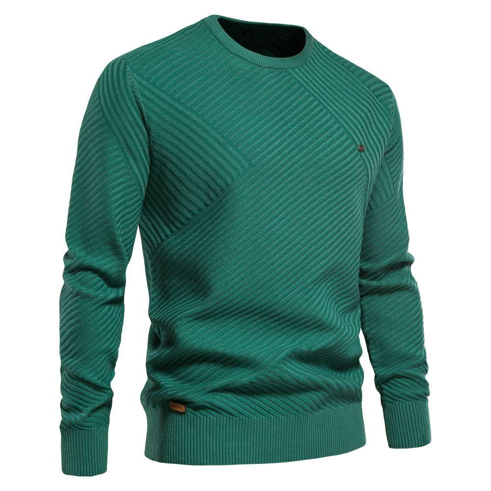 Autumn and winter new men's solid color striped pullover sweater