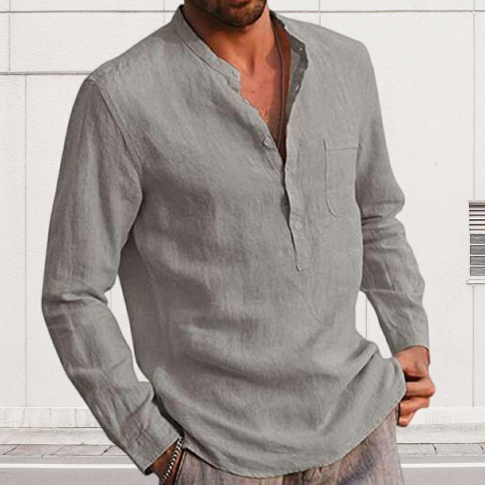 Men's Long Sleeve V Neck Casual Beach Linen Shirt Men's Long Sleeve V Neck Casual Beach Linen Shirt