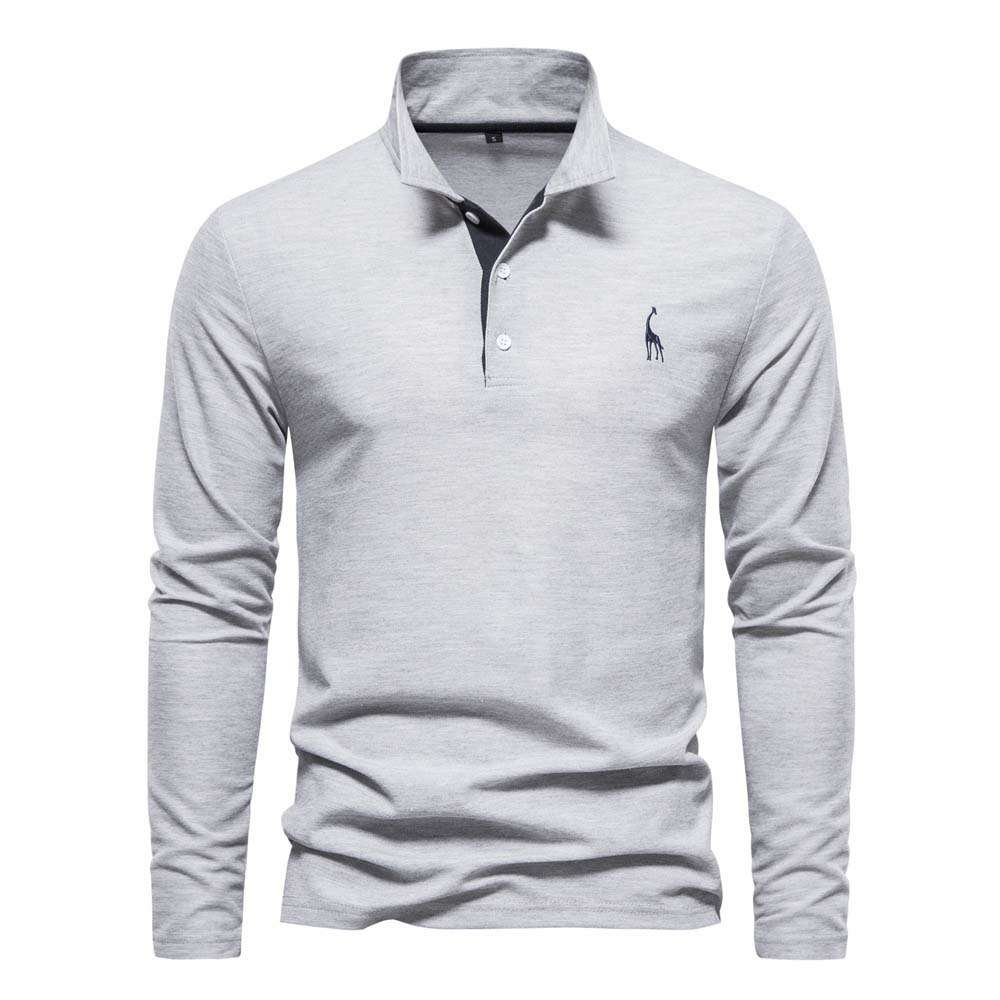 New Men's Fawn Embroidered Solid Color Long Sleeve Polo Shirt New Men's Fawn Embroidered Solid Color Long Sleeve Polo Shirt