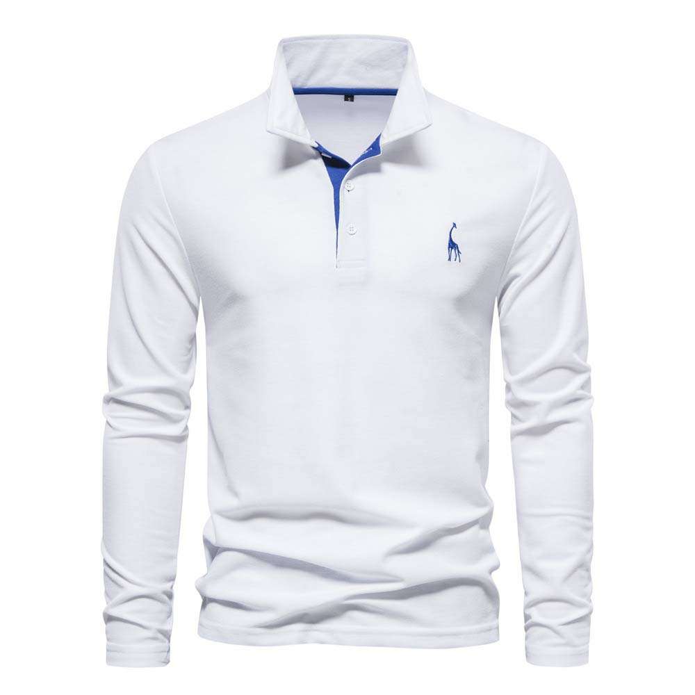 New Men's Fawn Embroidered Solid Color Long Sleeve Polo Shirt New Men's Fawn Embroidered Solid Color Long Sleeve Polo Shirt