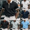 Men's Solid Color Zipper Lapel Polo T-Shirt