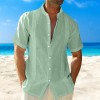 Men's New Casual Cotton Linen Stand Collar Short Sleeve Shirt P1068 Men's New Casual Cotton Linen Stand Collar Short Sleeve Shirt P1068