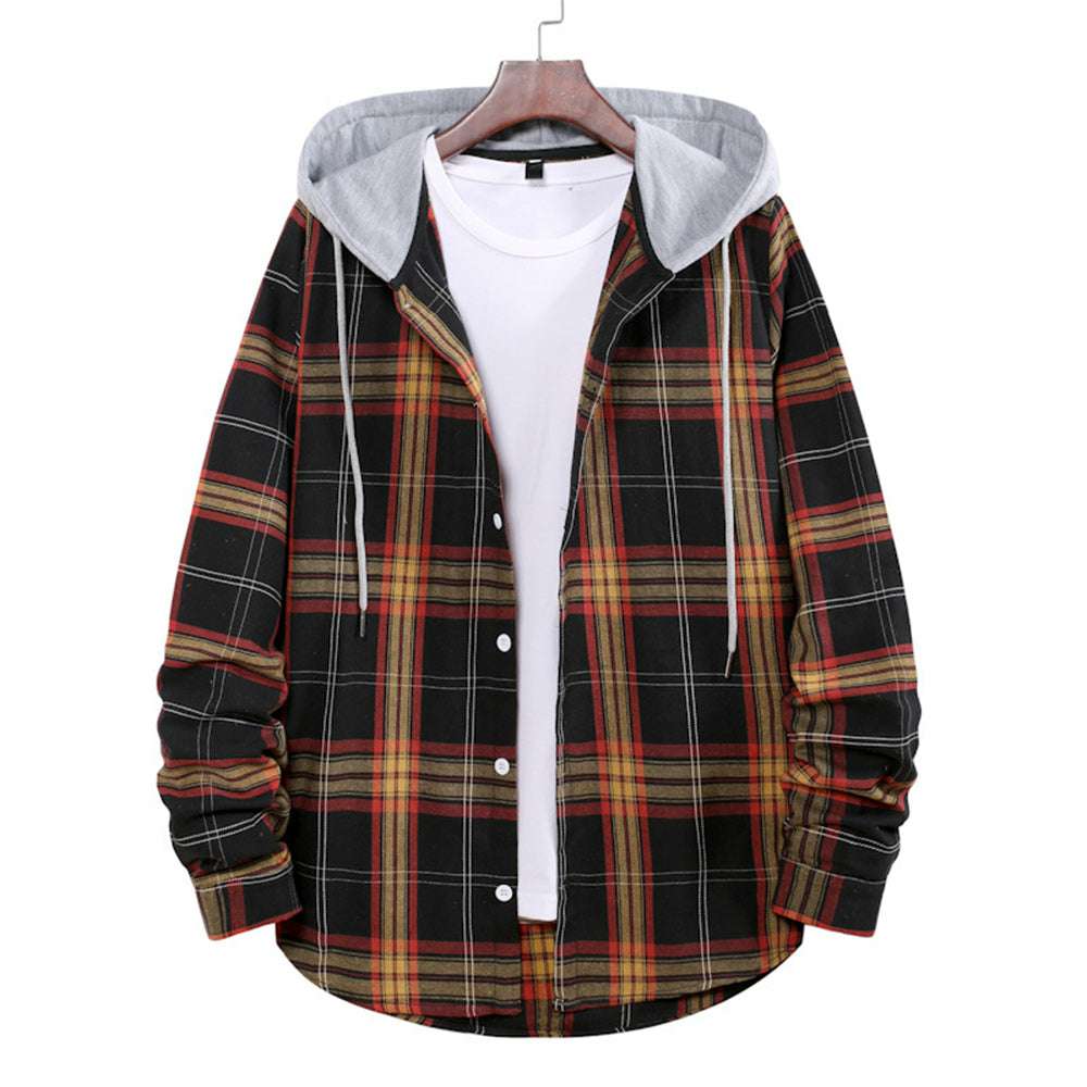 Men's Plaid Hooded Long Sleeve Shirt Jacket P1222 Men's Plaid Hooded Long Sleeve Shirt Jacket P1222
