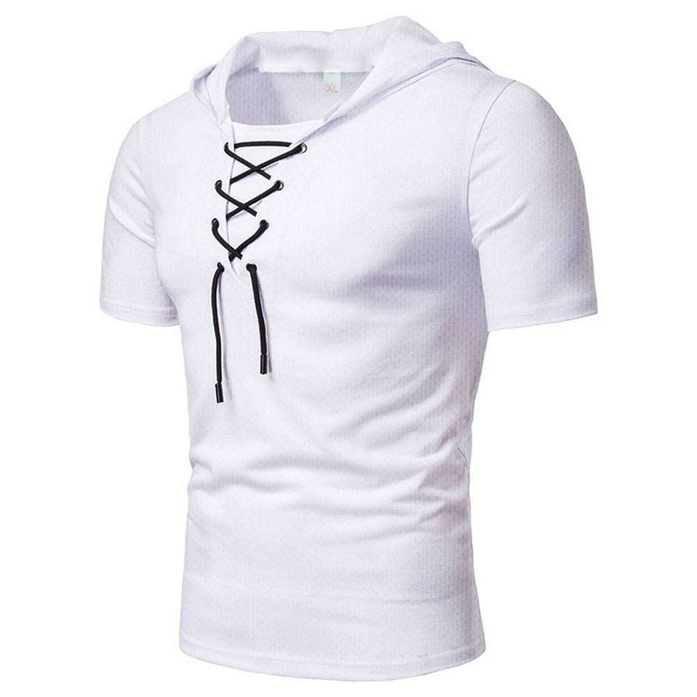 Lace-up short-sleeved hooded T-shirt P1055 Lace-up short-sleeved hooded T-shirt P1055