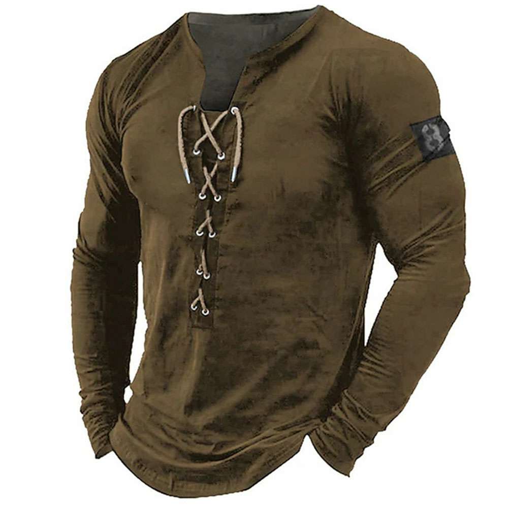 Summer new men's outdoor retro tie hooded long sleeve