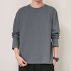 Men's basic solid color cotton round neck loose long-sleeved bottoming shirt