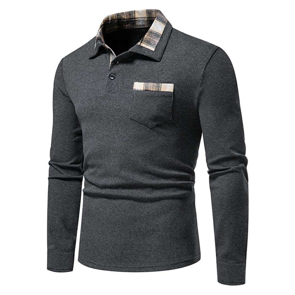New Men's Plaid Long Sleeve Color Matching Polo Shirt New Men's Plaid Long Sleeve Color Matching Polo Shirt
