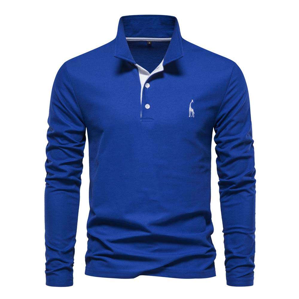 New Men's Fawn Embroidered Solid Color Long Sleeve Polo Shirt New Men's Fawn Embroidered Solid Color Long Sleeve Polo Shirt