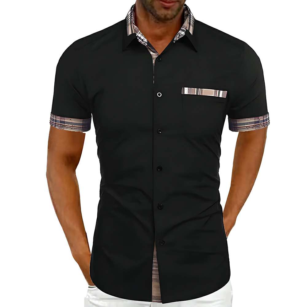 New summer men's solid color casual plaid shirt New summer men's solid color casual plaid shirt